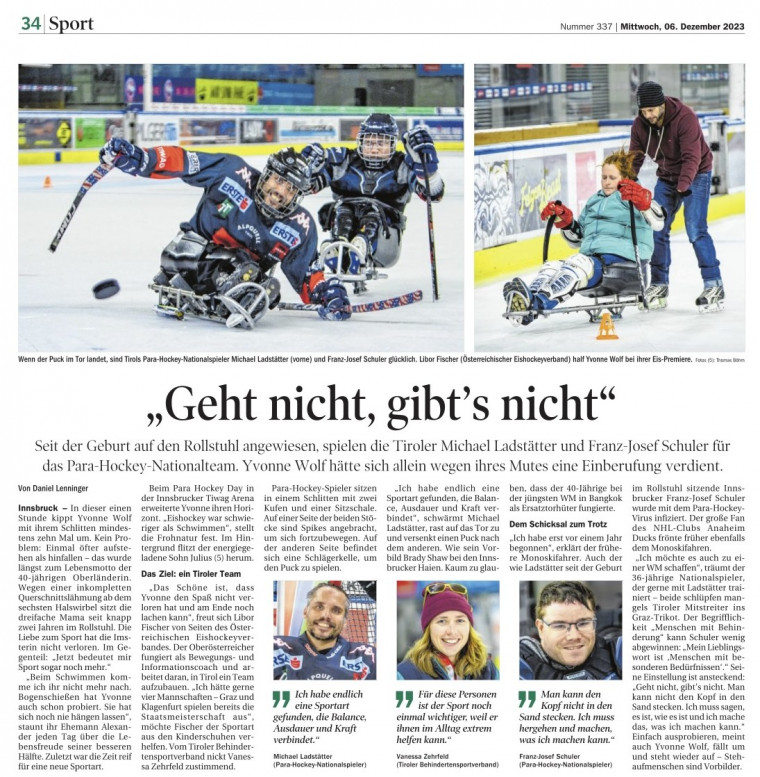 Tageszeitung Bericht Para Eishockey